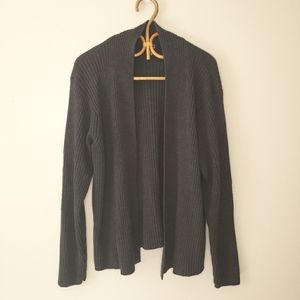 Eileen Fisher Open Front Cardigan 100% Merino Wool Charcoal Color Size Large